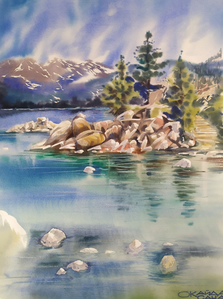 Oksana Kaida - Lake Tahoe, Sierra Nevada, USA, Watercolour - 15.7” x 20.8”