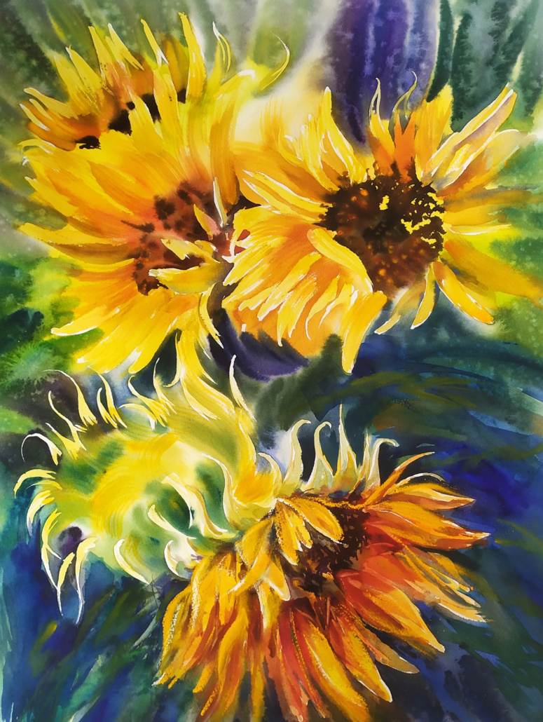 Oksana Kaida - Sunflowers, Watercolour - 15.7” x 20.8”